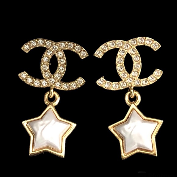 CHANEL Jewelry - Chanel CC Crystal and Pearl Star Dangle Earrings ABC402 logo